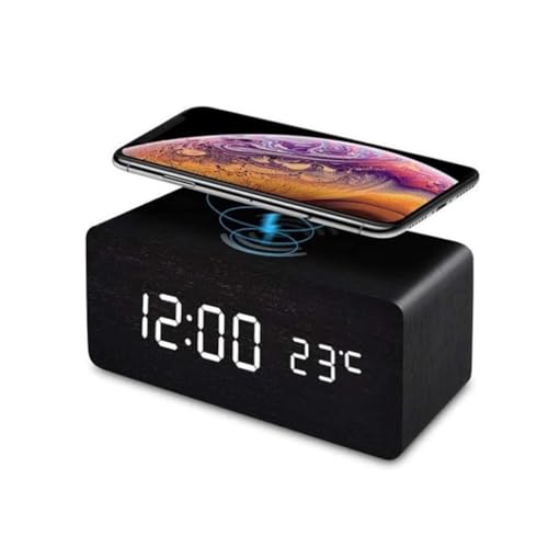 Digitaler LED Wecker mit kabellosem Laden, Digitalwecker und Qi-Ladegerät in einem, schwarz von INF