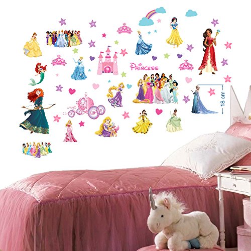 Disney Prinzessinnen Wandsticker für Schlafzimmer Jungen und Mädchen Wandbild Wandtattoo 70cm x 35cm x 2 Blatt vinyl von INFANS