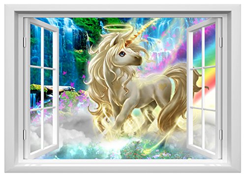 Einhorn Wandtattoo für Schlafzimmer Jungen und Mädchen unicorn fenster Wandtattoos decoracion Größe 57cmx80cm von INFANS