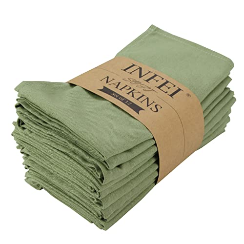 Einfarbige Servietten aus Baumwollmischgewebe, 43,2 x 43,2 cm, für Veranstaltungen und Zuhause, Olivgrün, 12 Stück von INFEI