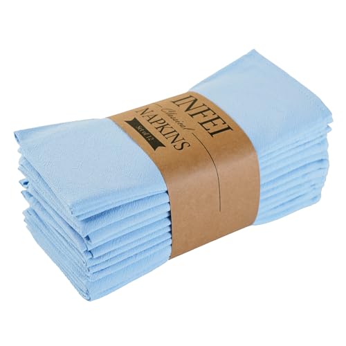INFEI Einfarbige Cloth Servietten aus Geschirrtuch, 12er-Set (16,9 x 16,9 Zoll), Wiederverwendbare Küchentischserviette aus Baumwolle, für Partys, Hochzeiten, Hotel und Heimgebrauch (Himmelblau) von INFEI