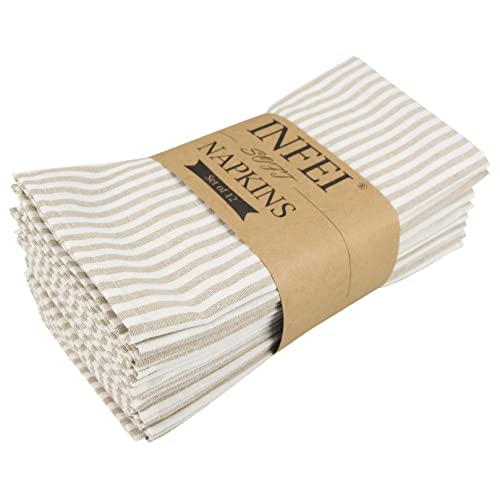 INFEI Weich Einfach Gestreift Baumwoll-Leinen gemischt Abendessen Cloth Servietten, 12 Stück (40 x 30 cm), für Veranstaltungen und den Heimgebrauch (Beige) von INFEI