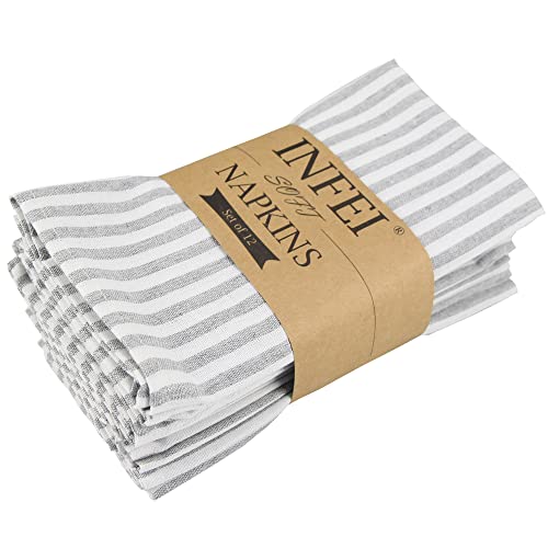 INFEI Weich Einfach Gestreift Baumwoll-Leinen gemischt Abendessen Cloth Servietten, 12 Stück (40 x 30 cm), für Veranstaltungen und den Heimgebrauch (Grau) von INFEI