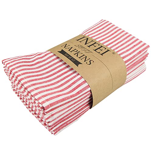 INFEI Weich Einfach Gestreift Baumwoll-Leinen gemischt Abendessen Cloth Servietten, 12 Stück (40 x 30 cm), für Veranstaltungen und den Heimgebrauch (Rot) von INFEI