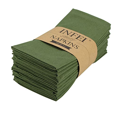 INFEI Weich Einfarbig Baumwollmischung Abendessen Cloth Servietten, 12 Stück (17 x 17 Zoll), für Veranstaltungen und den Heimgebrauch (Armeegrün) von INFEI