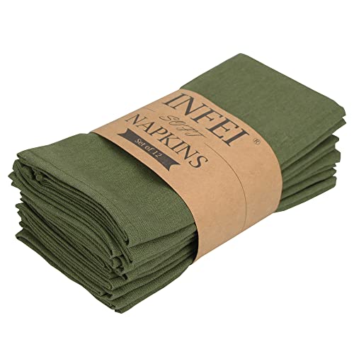 INFEI weich Baumwoll-Leinen gemischt Abendessen Cloth Servietten, 12 Stück (40 x 40 cm), für Veranstaltungen und den Heimgebrauch (Armeegrün) von INFEI