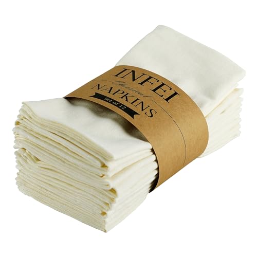 INFEI weich Baumwoll-Leinen gemischt Abendessen Cloth Servietten, 12 Stück (40 x 40 cm), für Veranstaltungen und den Heimgebrauch (Creme) von INFEI