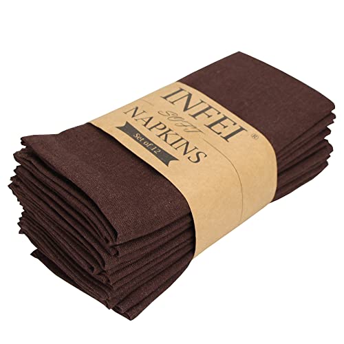 INFEI weich Baumwoll-Leinen gemischt Abendessen Cloth Servietten, 12 Stück (40 x 40 cm), für Veranstaltungen und den Heimgebrauch (Dunkler Kaffee) von INFEI