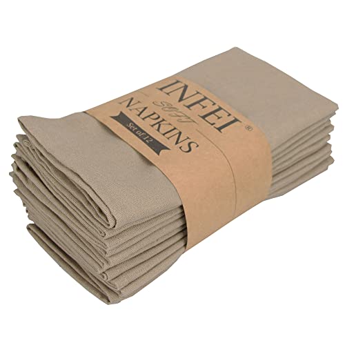 INFEI weich Baumwoll-Leinen gemischt Abendessen Cloth Servietten, 12 Stück (40 x 40 cm), für Veranstaltungen und den Heimgebrauch (Khaki) von INFEI