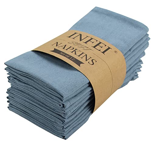 INFEI weich Baumwoll-Leinen gemischt Abendessen Cloth Servietten, 12 Stück (40 x 40 cm), für Veranstaltungen und den Heimgebrauch (Luftiges Blau) von INFEI