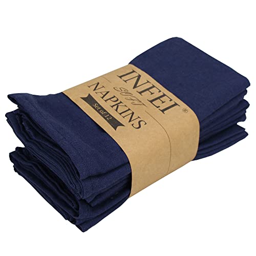 INFEI weich Baumwoll-Leinen gemischt Abendessen Cloth Servietten, 12 Stück (40 x 40 cm), für Veranstaltungen und den Heimgebrauch (Navy) von INFEI