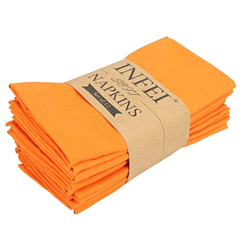 INFEI weich Baumwoll-Leinen gemischt Abendessen Cloth Servietten, 12 Stück (40 x 40 cm), für Veranstaltungen und den Heimgebrauch (Orange) von INFEI