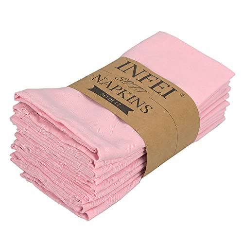 INFEI weich Baumwoll-Leinen gemischt Abendessen Cloth Servietten, 12 Stück (40 x 40 cm), für Veranstaltungen und den Heimgebrauch (Pink) von INFEI