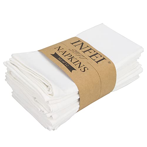 INFEI weich Baumwoll-Leinen gemischt Abendessen Cloth Servietten, 12 Stück (40 x 40 cm), für Veranstaltungen und den Heimgebrauch (Reines Weiß) von INFEI