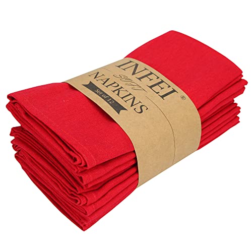 INFEI weich Baumwoll-Leinen gemischt Abendessen Cloth Servietten, 12 Stück (40 x 40 cm), für Veranstaltungen und den Heimgebrauch (Rot) von INFEI