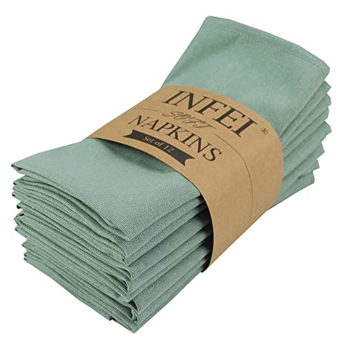 INFEI weich Baumwoll-Leinen gemischt Abendessen Cloth Servietten, 12 Stück (40 x 40 cm), für Veranstaltungen und den Heimgebrauch (Salbei Grün) von INFEI