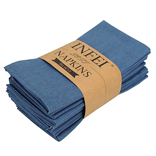 INFEI weich Baumwoll-Leinen gemischt Abendessen Cloth Servietten, 12 Stück (40 x 40 cm), für Veranstaltungen und den Heimgebrauch (ägäisch) von INFEI