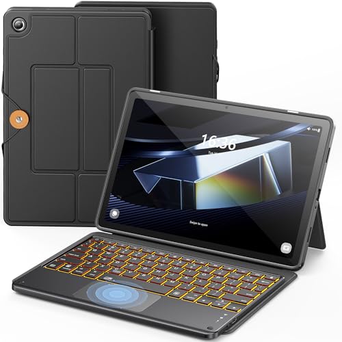 INFILAND Galaxy Tab A9 Plus Hülle mit Tastatur [Hochpräzises Touchpad], Handschlaufe & Faltbare Ständer, Abnehmbare Magnetische Beleuchtete Tastatur für Samsung Tablet A9 Plus Hülle, Dunkel von INFILAND