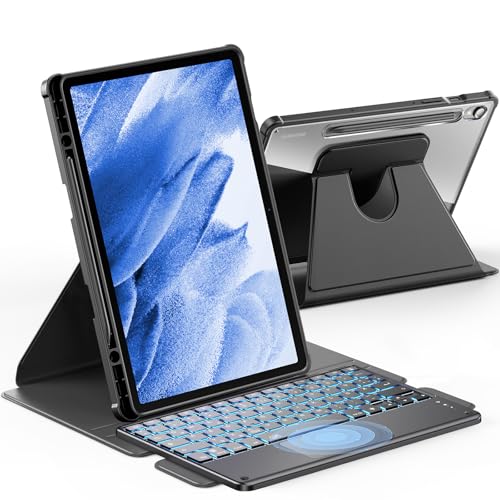INFILAND Hülle mit Tastatur für Samsung Galaxy Tab S10/S9 FE/S9, hochpräzises Touchpad, 360° drehbar, abnehmbare beleuchtete deutsche Bluetooth-Tastatur, Schwarz INFILAND Hülle mit Tastatur für Samsung Galaxy Tab S10/S9 FE/S9, hochpräzises Touchpad, 360° drehbar, abnehmbare beleuchtete deutsche Bluetooth-Tastatur, Schwarz von INFILAND