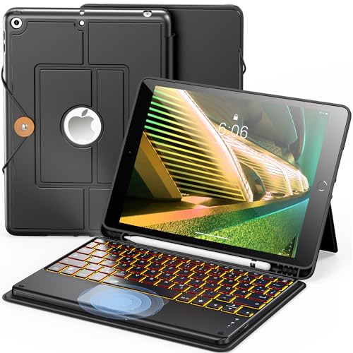 INFILAND iPad 9. Generation Hülle mit Tastatur, Tastatur ipad 9. / 8. / 7. Generation 10.2 Zoll Modell, Hochpräzises Touchpad & Ordner-Stil Abnehmbare Magnetische Bluetooth Tastaturhülle, Schwarz von INFILAND