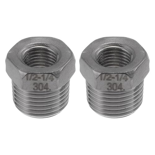 INFINAUTO 304 Edelstahl-Rohrverschraubungen, 1/2 Zoll Außengewinde x 1/4 Zoll Innengewinde, BSPT Reduzierstück, Sechskantbuchse, 2 Stück von INFINAUTO