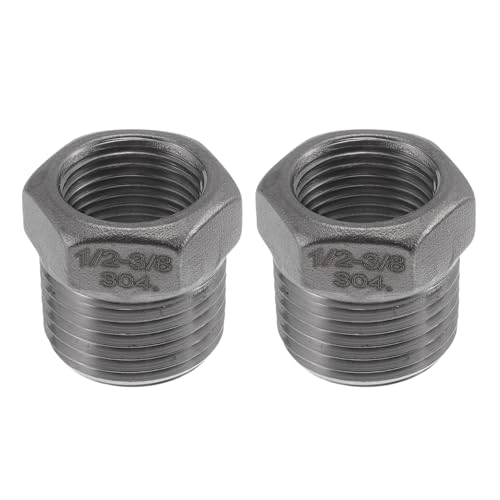 INFINAUTO 304 Edelstahl-Rohrverschraubungen, 1,27 cm Außengewinde x 3/8 Zoll Innengewinde, BSPT-Reduzierstück, Sechskantbuchse, 2 Stück von INFINAUTO