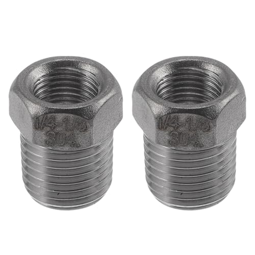 INFINAUTO 304 Edelstahl-Rohrverschraubungen, 1/4 Zoll Außengewinde x 1/8 Zoll Innengewinde, BSPT Reduzierstück, Sechskantbuchse, 2 Stück von INFINAUTO