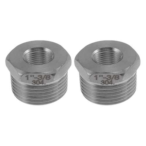 INFINAUTO 304 Edelstahl-Rohrverschraubungen, 2,5 cm Außengewinde x 0,9 cm Innengewinde, BSPT-Reduzierstück, Sechskantbuchse, 2 Stück von INFINAUTO