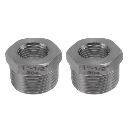 INFINAUTO 304 Edelstahl-Rohrverschraubungen, 2,5 cm Außengewinde x 1,27 cm Innengewinde, BSPT-Reduzierstück, Sechskantbuchse, 2 Stück von INFINAUTO
