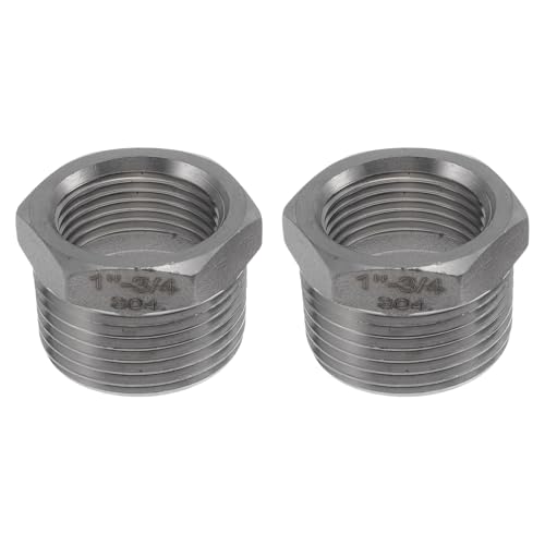 INFINAUTO 304 Edelstahl-Rohrverschraubungen, 2,5 cm Außengewinde x 1,9 cm Innengewinde, BSPT-Reduzierstück, Sechskantbuchse, 2 Stück von INFINAUTO