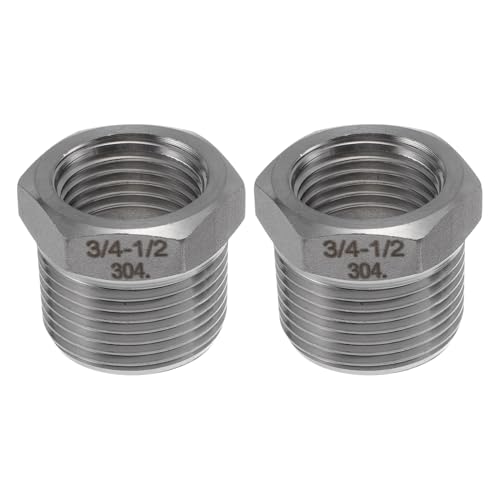 INFINAUTO 304 Edelstahl-Rohrverschraubungen, 3/4 Zoll Außengewinde x 1/2 Zoll Innengewinde, BSPT Reduzierstück, Sechskantbuchse, 2 Stück von INFINAUTO