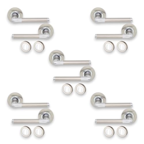 5 Sets gerade ovale Innenhebel-Türgriffe mit Rosetten – zweifarbig – Infinity Decor von Infinity Decor