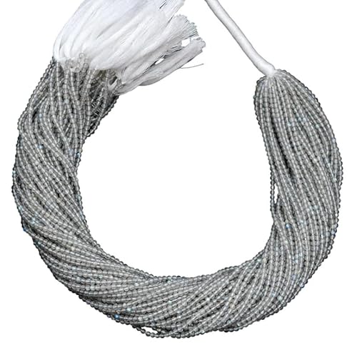 AAA+ Weißer Labradorit 3mm-3,5mm Micro Facettierte Perlen | 13" Strang | Natürliche Labradorit-Feuer-Halbedelstein-Rondelle-Perlen für Schmuck B-1-413 (2er-Pack) von INFINITY GEMS
