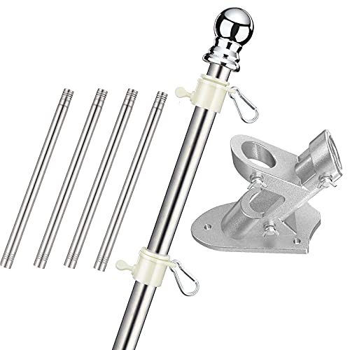 Fahnenmast Aluminium, Edelstahl 150-180CM Fahnenstange kit mit Einstellbar 180 Grad Außenwandhalterung&Drehbaren Ringen(Silberner Mast mit silberner Halterung) von INFLATION