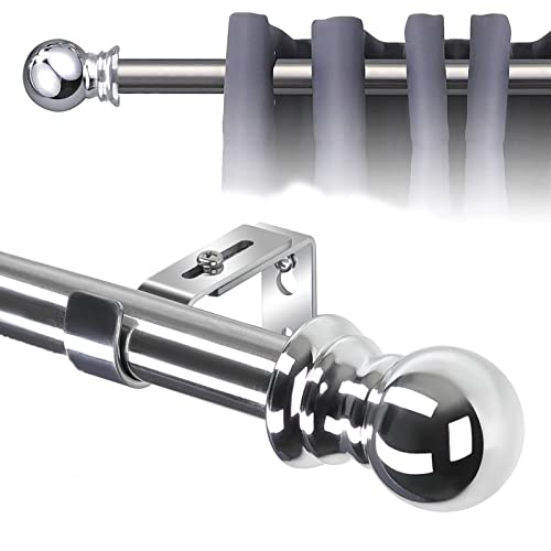 Gardinenstange Ausziehbar mit rundem Endstück&Halterung,1-Lauf Edelstahl Metall Gardinenstange für Wohnzimmer Kinderzimmer Schlafzimmer,Silber 76-147cm von INFLATION