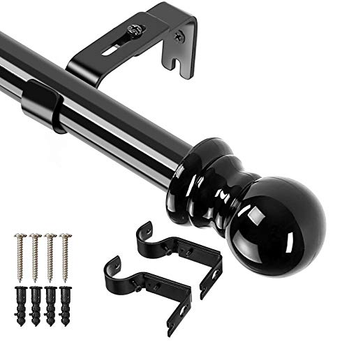 Gardinenstange Ausziehbar mit rundem Endstück&Halterung,1-Lauf Edelstahl Metall Gardinenstange für Wohnzimmer Kinderzimmer Schlafzimmer,Schwarz 76-110cm von INFLATION