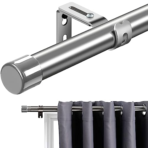 INFLATION Gardinenstangen mit Kappenknäufen 76-345cm, SilberGardinenstange（Silber Endkappen） mit Halterungen Beschlagset Fensterstangen für Wohnzimmer & Außenbereich von INFLATION