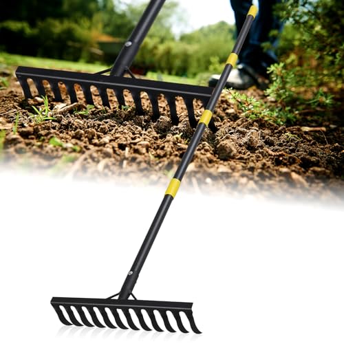 Garten Rechen, 186 cm Bogenharke mit 12 Zinken, Langer Stiel Schwere Gartenharke zum Auflockern des Bodens, Reinigen von Laub, Unkraut, Unkraut, Gartenwerkzeug Garten Rechen, 186 cm Bogenharke mit 12 Zinken, Langer Stiel Schwere Gartenharke zum Auflockern des Bodens, Reinigen von Laub, Unkraut, Unkraut, Gartenwerkzeug von INFLATION