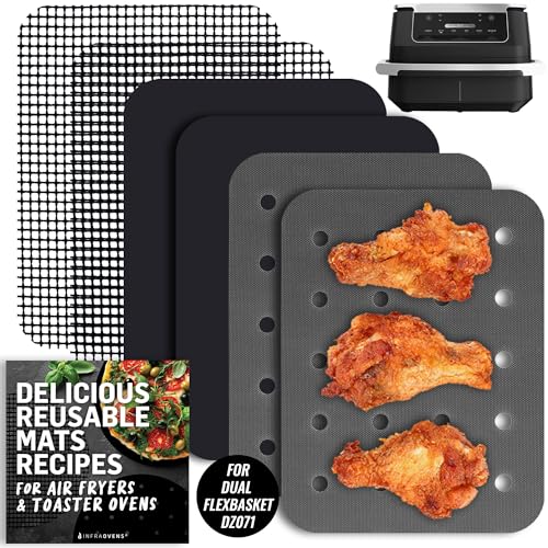 INFRAOVENS Air Fryer Liner für Ninja DZ071 Foodi 6-in-1 Dual Zone Flex Korb & Trennwand, wiederverwendbares Zubehör für Airfryer mit Doppelkochen, Pergamentpapierersatz, antihaftbeschichtet, von INFRAOVENS