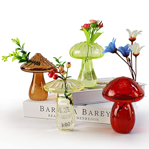 4 Stück pilzförmige Glasvasen, Pflanzgefäße, transparente Hydrokultur-Vase, Blumenpflanzen für dekorative Tafelaufsatz, Tischdekoration, Heim-Hochzeitsfeier (4 Farben) von INFTYLE