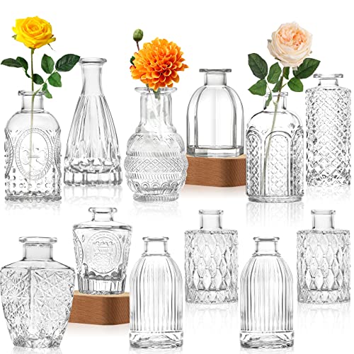 Glasvase, Knospenvase in Großpackung mit 12 Stück, kleine Vintage-Blumenflasche, zierliche Glas-Blumenvase für Blumenarrangements, dekorativer Tafelaufsatz, Tischdekoration, Heimhochzeitsfeier von INFTYLE