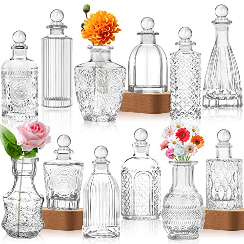 Mini Vasen Set, 12St Kleine Glasvase Vintage Deko Vasen Set Verschiedene Groessen Blumenvase für Tischdeko Mittelstücke, Hochzeitsdekorationen,mit 8 Glasstoppern von INFTYLE