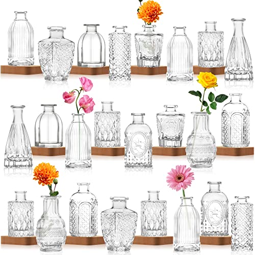 INFTYLE Glasvasen-Set, 24 Stück, kleine Glasvase für Blumen, Knospenvasen in Großpackung, Vintage-Blumenflasche, kleine Glasvase für Blumenarrangements, dekorativer Mittelpunkt, Dekoration für von INFTYLE