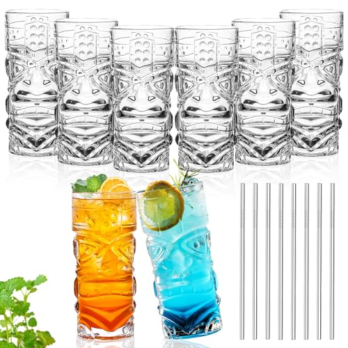 INFTYLE Kunststoff Tiki Becher 18 Oz, klare Tiki Gläser moderne Bar Tiki Becher 8 Pack, Hawaiian Party trinken Becher für Cocktails, Limonade, gemischte Getränke, Picknick, Restaurant Supplies von INFTYLE