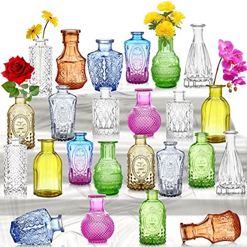 Kleine Vasen Set mehrfarbig 24Stück Mini Vase Glas Vintage Hochzeit Kristalle Klare Blumenvase Verschiedene Groessen Modern Schmal Glasvasen Tischdeko Fur Blumen Deko Wohnzimmer Bad Muttertagsgeschenk von INFTYLE