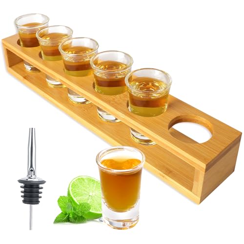 INFTYLE Schnapsglas Schnapsgläser 3cl Schnapsglas-Set mit Tablett, Schnapsgläser 6 Stück 30ml, Schnapsgläser 6er Set mit Brett, Schnapsglas-Halter von INFTYLE