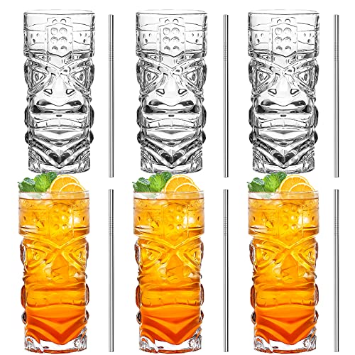 Transparente Tiki-Gläser, Set mit 170-400 ml, moderne Bar-Tiki-Cocktailgläser, perfekt für exotische Cocktails, Mai Tai, hawaiianische Cocktails, tropische Insel, Trinksware-Set von INFTYLE