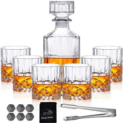 Whiskey Dekanter, Whiskey Dekanter Set für Männer mit 6 Whiskey Gläsern, 6 kühlenden Whisky Steinen und 1 Clip Bleifreies Whiskey Dekanter Glas Likör Dekanter Set für Whiskey, Rum Geschenk von INFTYLE