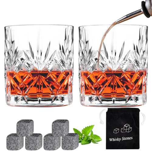 Whisky Gläser 2 Stück Crystal Whiskey Gläser 2er Set 30cl/300ml-Schwere Old Fashioned Whiskey Gläser für Whiskey Scotch Bourbon von INFTYLE