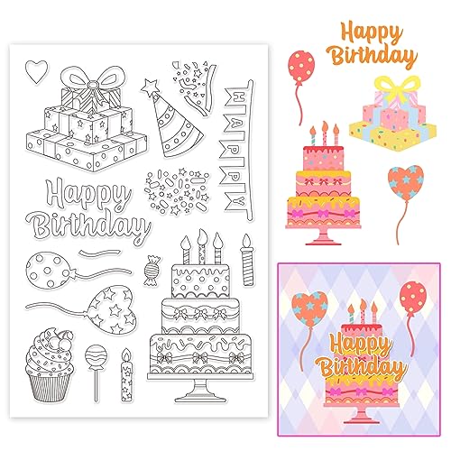 INFUNLY „Alles Gute Zum Geburtstag“-Stempel Geburtstags-Silikon-Stempel Mit Geburtstagsgeschenk-Kuchen Klare Stempel Für Kartenherstellung Dekoration Und DIY-Scrap-Booking Geburtstagsgeschenk-Stempel von INFUNLY